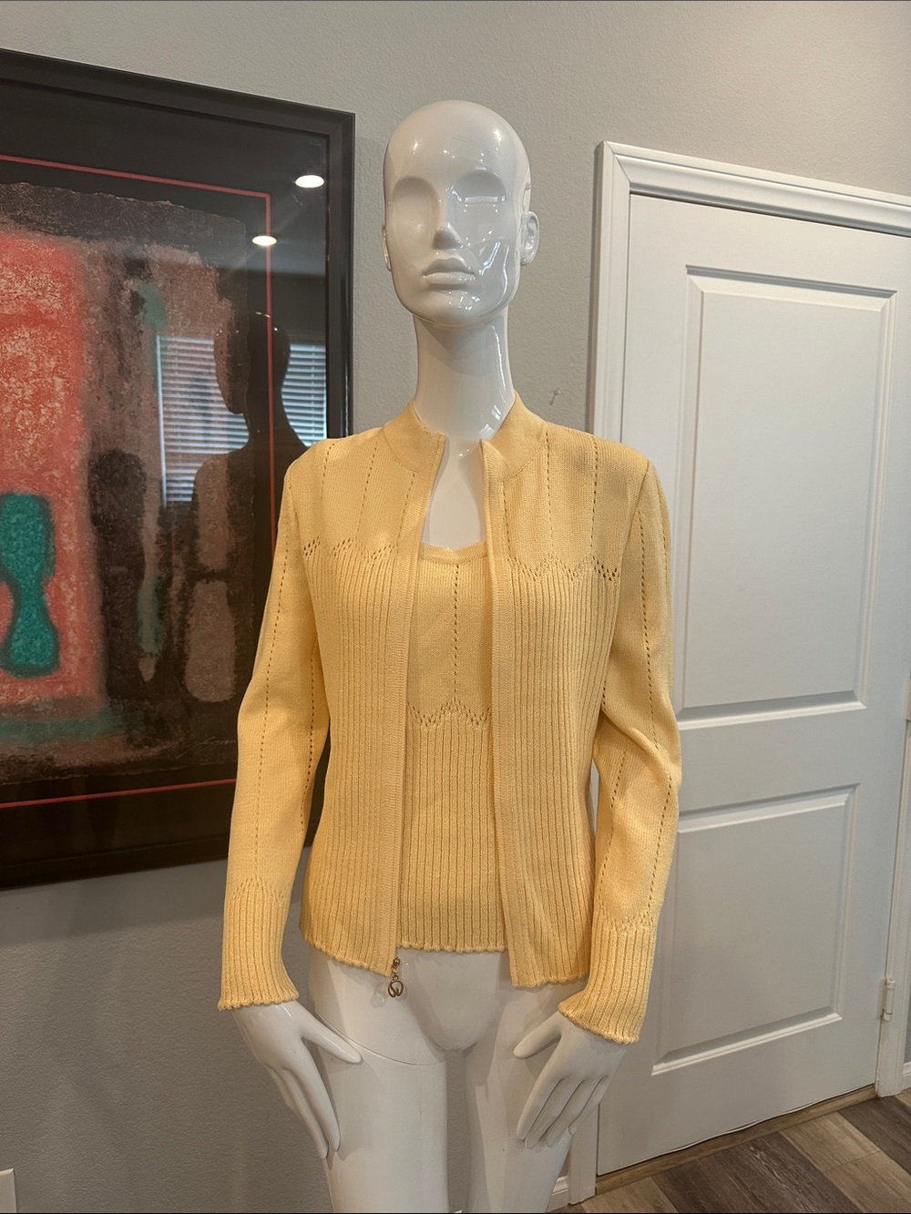 Women’s Yellow Knit Cardigan & Tank Set